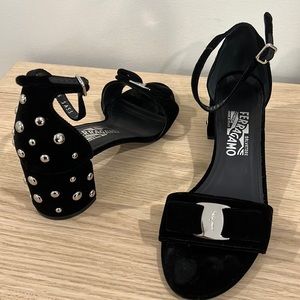 FERRAGAMO Gavina Studded Velvet Ankle-Strap Sandals